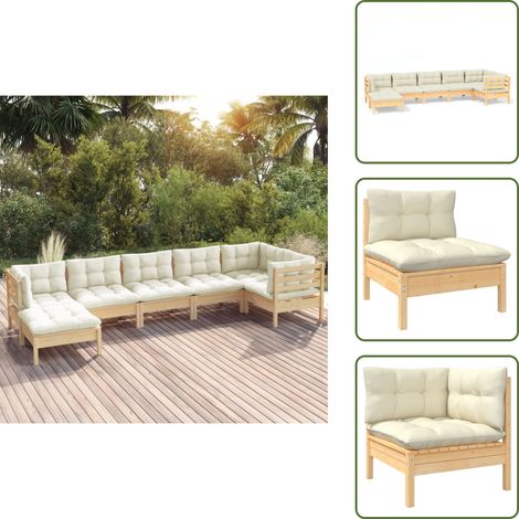 Cuscini da giardino - vidaXL Set Divani da Giardino 7 pz con Cuscini Crema in Massello di Pino - Divano angolare