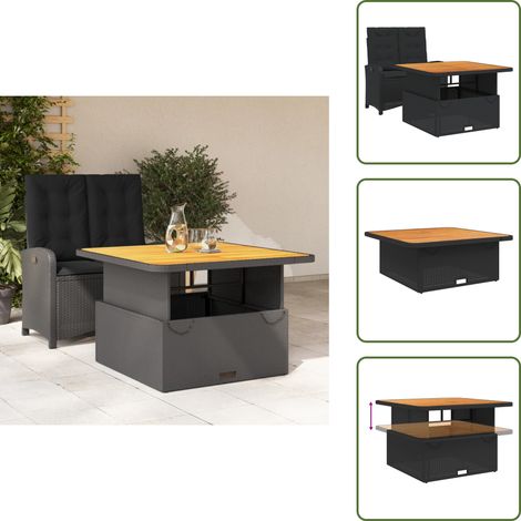 The Living Store Set comedor de jardín 2 pzas con cojines ratán sintético negro - Banco reclinable