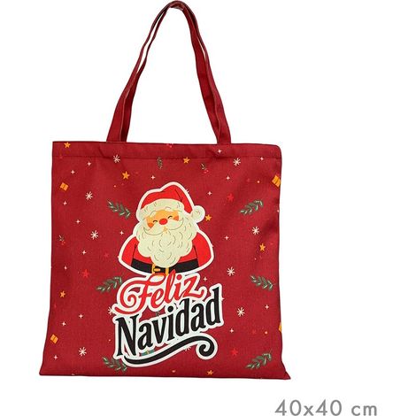Bolsa roja de tela papá noel modelo feliz navidad, 40 x 40 cm