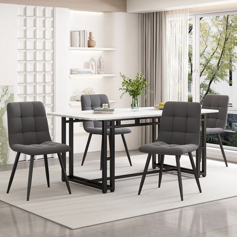 Table à Manger Rectangulaire 140x80 cm Plateau MDF Pieds Métal Noirs pour Salle à Manger WF311602AAS (1/5)