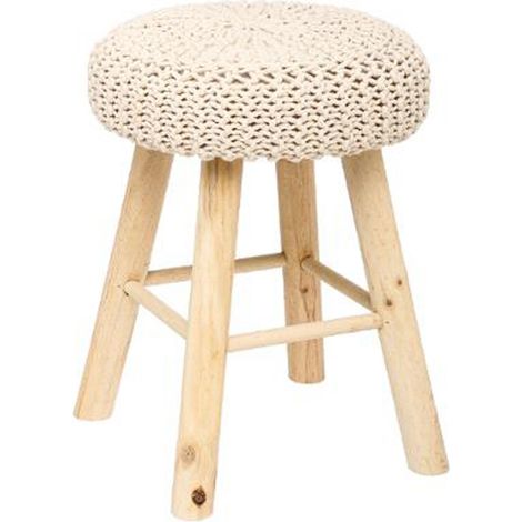 lot de 2 tabourets tricotés coloris Beige en Polyuréthane et Pin - Dim : L30 x l30 x H41 cm - PEGANE - (1/2)