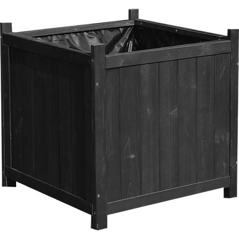 Melko – Jardinière en bois épicéa 50x50x50 cm – Bac à fleurs noir avec protection intérieure – Pour grandes plantes et arrangements floraux (1/3)