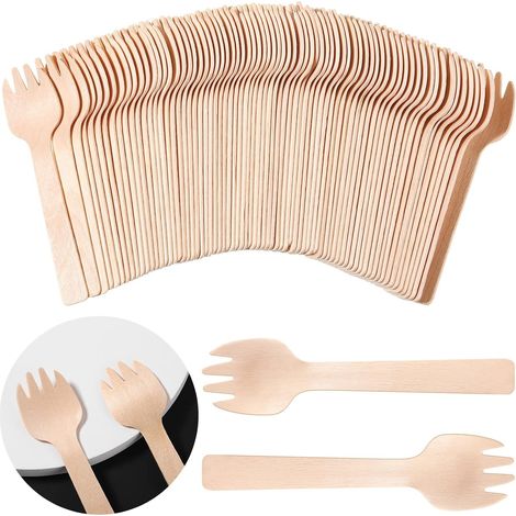 200 Pièces Mini Fourchettes en Bois Jetables, Petites Cuillères, Fourchettes à Apéritif en Vrac, Couverts en Bambou, Fourchette à Gâteau en Bambou, Mini Ustensiles, 4 Pouces (1/5)