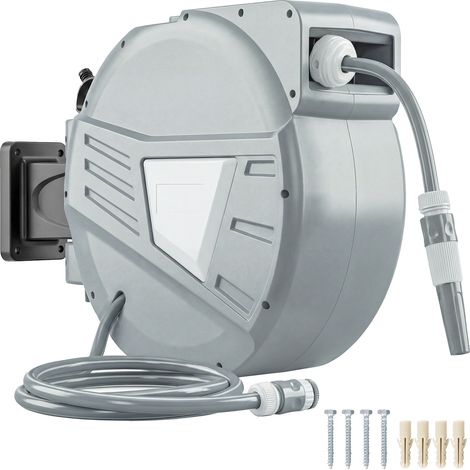 Enrouleur Tuyau Arrosage Mural - Outsunny - 20+1,6 m x Ø 15 mm - Rétractable Automatique Pivotant à 180° - Plastique - Gris