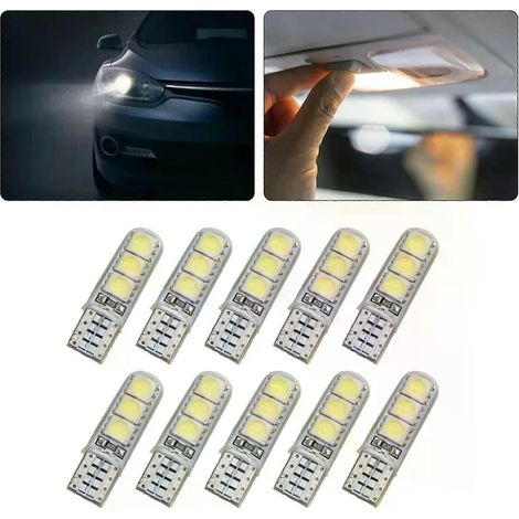Pièces neuves de haute qualité pour feux de voiture pratiques, ampoules latérales à culot E12 V CC en silicone, lot de 10, blanc Canbus (1/5)