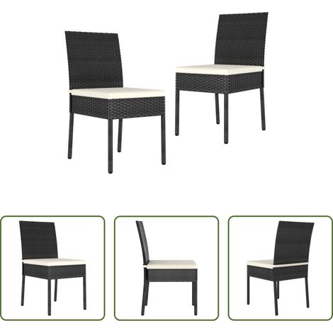 Chaise de salle à manger - Chaises à manger de jardin lot de 2 Résine tressée Noir (1/5)