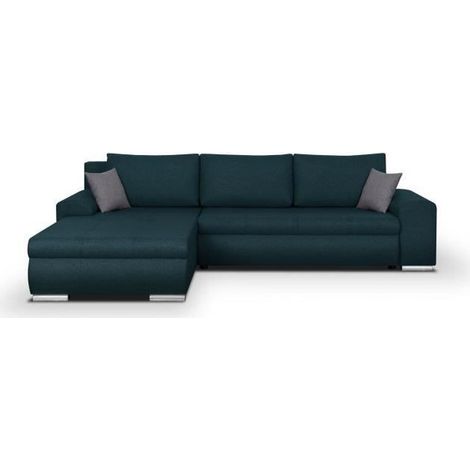 Les Tendances – Canapé d'angle convertible réversible 5 places – Coffre de rangement – Tissu 100% polyester – Structure en pin massif – L 289 x P 94/188 x H 88 cm (1/8)