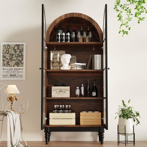Vetrina Alta con Ante in Vetro, Armadio Contenitore per Cucina e Soggiorno, MDF, Nero, 76×35.5×165 cm (1/5)