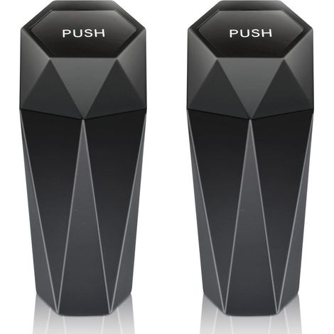 Paquete de 2 mini cubos de basura portátiles para coche con tapa, a prueba de fugas, gran capacidad de 550 ml, aptos para coche, hogar y oficina (negro) (1/5)