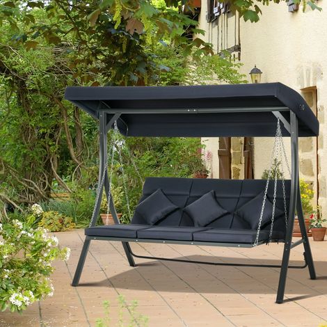 Altalena da giardino Hollywood, 3 posti, parasole regolabile, 198 x 118 x 168 cm, blu scuro