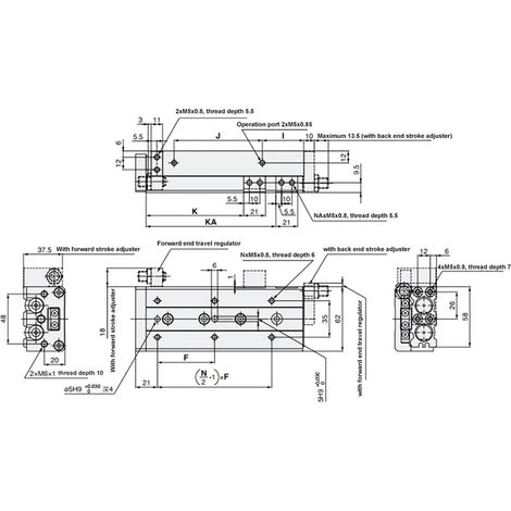 Cylindre coulissant à rail de guidage pneumatique de précision série MXS16 MXS16-20 (1/4)