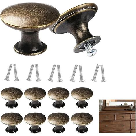 10 Pièces Boutons de Tiroir Vintage en Bronze Antique, Rond Boutons de Porte D'armoire, Poignée Meuble Cuisine Bouton, pour Armoires, Commodes, Placards et Meubles, Style Classique Elégant