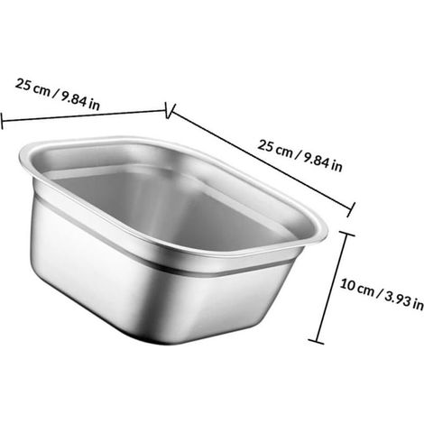Bol carré en acier inoxydable de 25 cm, bol domestique à fond plat pour légumes