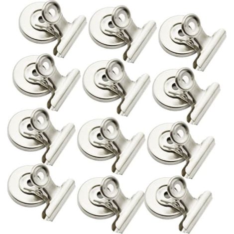 BelleRise - Pinces magnétiques pour tableau magnétique de réfrigérateur - Lot de 12 pinces robustes en métal (1/5)
