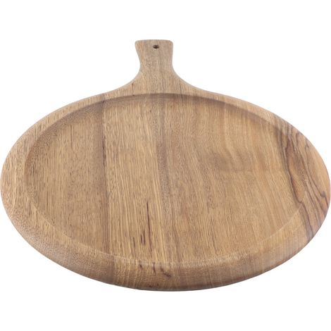 Planche à pain en bois de zèbre, plaque à pizza, planche à découper les fruits en bois massif non peint, planche à découper les légumes, plateau en bois de style occidental avec poignée, forme ronde. (1/5)
