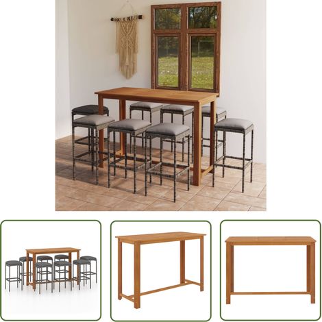 The Living Store Ensemble de bar de jardin avec coussins 9 pcs Gris - Ensemble Salon De Jardin - Mobilier De Jardin - Table De Jardin - Chaises De Jardin - Set De Bar Extérieur (1/5)