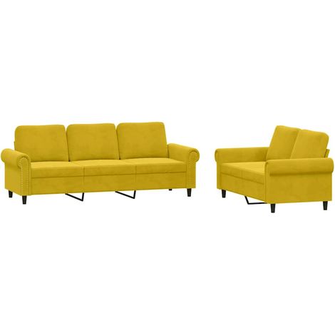 Maison Exclusive - Ensemble de canapés 2 pcs avec coussins Jaune Velours (1/5)
