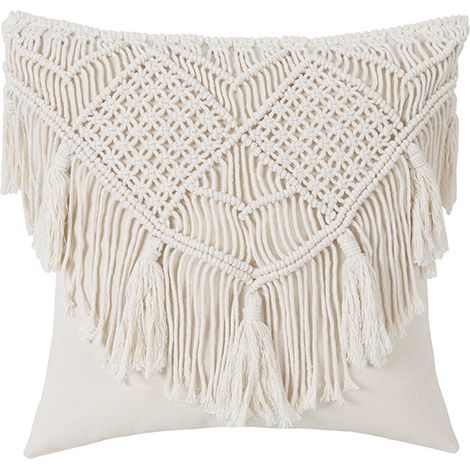 Lot de 2 housses de coussin macramé bohème, 45 × 45 cm, à franges décoratives (1/3)