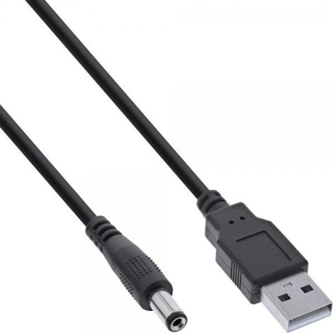 InLine® Cavo adattatore di alimentazione USB DC da maschio a DC 5,5 x 2,10 mm, nero, 1 m