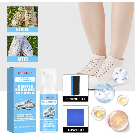 Nettoyant mousse pour baskets blanches - Élimine les taches, le jaunissement et l'oxydation - Nettoyage portable sans rinçage - 100 ml + Éponge + Serviette (1/5)