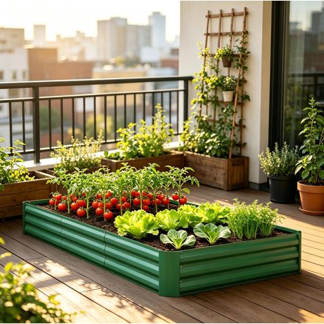 OKWISH Bancal elevado de acero galvanizado 240 x 120 x 30 cm verde (1/5)