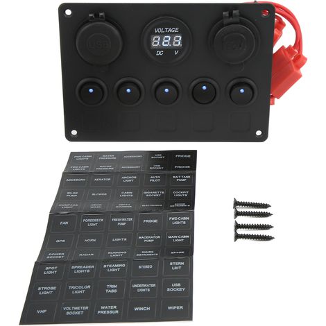 Panneau d'interrupteurs à bascule 12/24V, interrupteur rond à 5 positions, chargeur de voiture double USB, protection contre la surchauffe, convient aux panneaux d'interrupteurs marins. (1/5)