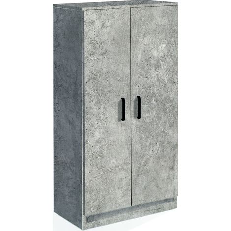 Mobile Armadio Multiuso in Legno 2 Ante 6 Ripiani colore Cemento 55x36x108H cm (CD133-CE) Colore Cemento