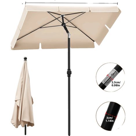 Parasol de Plage, Rotatif à 360°, Protection UV, Carré Beige (1/2)