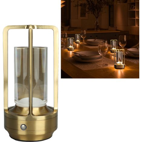 Tragbare kabellose Touch-LED-Schreibtischlampe mit 3 Farbtemperaturen, stufenloser Helligkeitsregelung, wiederaufladbar, Nachttischlampe, Möbellampe, Esstischlampe, goldfarben. (1/5)
