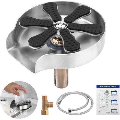 Lave-verres pour évier, nettoyeur de tasses pour évier, rince-verres en métal pour évier de cuisine, rince-verres à fixer sur le robinet pour éviers de cuisine, lave-bouteilles, accessoires d'évier de (1/5)