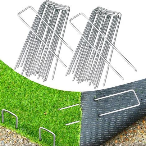 50 pieces of 10cm garden stakes, galvanized landscape staples for weed barrier fabric, heavy-duty lawn pins (1/5)