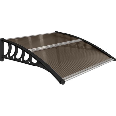 Auvent de porte d'entrée 103x96,5 cm marron – Toit marquise extérieur polycarbonate et aluminium – Protection pluie soleil – Pour maison entrée terrasse – Résistant aux intempéries (1/5)