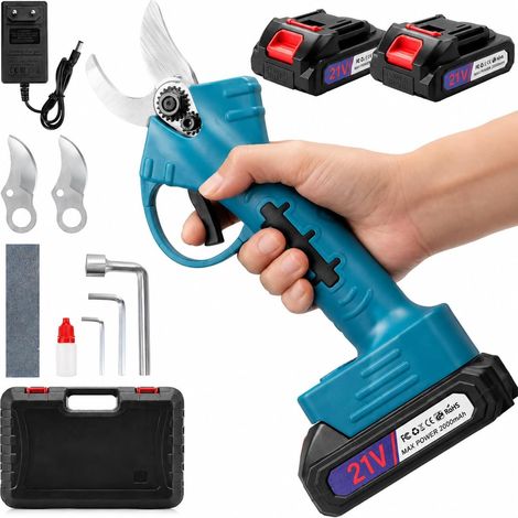 Cordless Electric Pruning Shears 33 mm 2 x 2000 mAh 21 V Batteries, Replaceable SK7 Blades for Gardening, Orchard, Farm (1/5)
