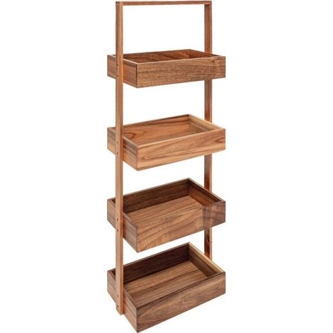 Desserte Salle de Bain 4 Niveaux "Trolley" 88cm Naturel (1/3)