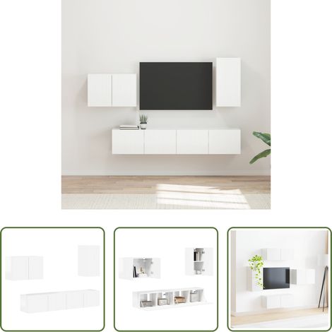 Wandregal - TV-Wandregal-Set 4 pcs Hochglanz Weiß Holzwerkstoff (1/5)