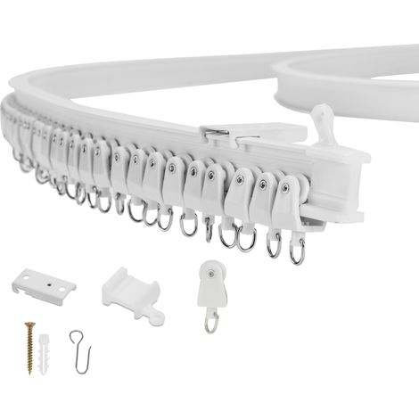 Jiubiaz 3M Flexible Gardinenschiene Deckenmontage, Biegbare Vorhangschiene mit Haken, Laufrollen, Montagehaltern, Endkappen und Schrauben, Kürzbar für Erker, Dusche, Raumteiler