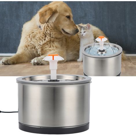 Fontaine à eau ronde en acier inoxydable de 2,5 L en forme de fleur, avec câble USB de 1,8 m et distributeur d'eau en acier inoxydable pour animaux de compagnie. (1/5)