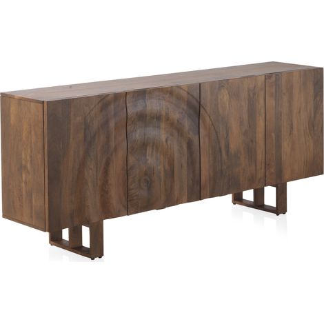 Sideboard mit Türen aus naturbelassenem Mangoholz, geschwungenen Linien und Holzbeinen (1/5)