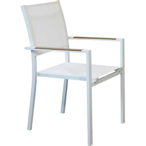 IMPACTO - poltrona impilabile in alluminio bianco o antracite con braccioli effetto legno (1/4)