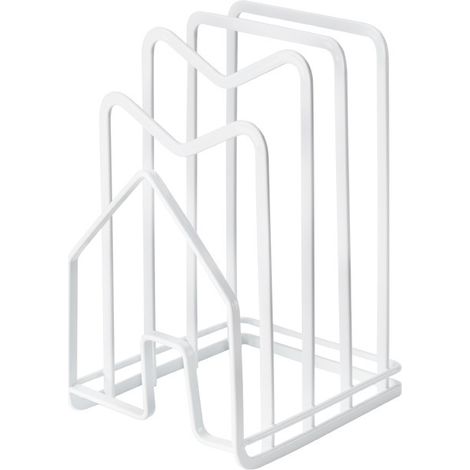 Range planches à découper et couvercles blanc fer, égouttoir intégré cuisine, gain de place (1/5)