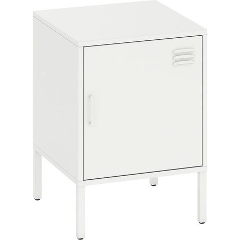 Table de chevet en acier, table d'appoint multifonctionnelle, étagère réglable, pour chambre ou salon, blanche (1/5)