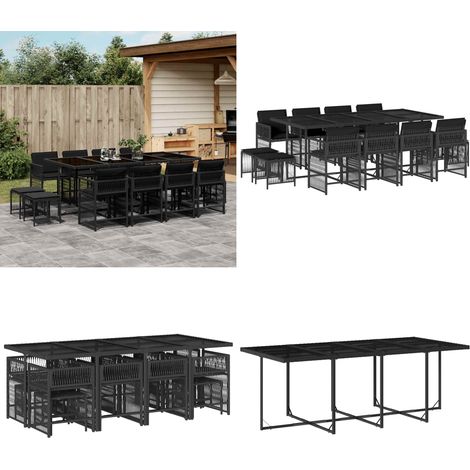 13-tlg. Garten-Essgruppe mit Kissen Schwarz Poly Rattan - Garten Möbel - Outdoor Möbel - Essgruppe - Gartenset - Rattan Gartenmöbel - Home & Living (1/5)