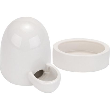 Abreuvoir et Mangeoire pour Volailles en Céramique Blanche, 1 Set, Facile à Remplir Nettoyer, Stable, pour Poules et Poussins (1/5)