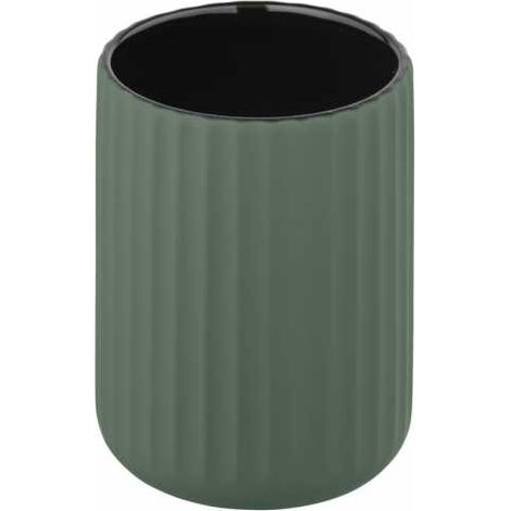 WENKO Bicchiere Portaspazzolino Belluno, Bicchiere per il Bagno in Ceramica "Soft Touch", Ø 8x11 cm, Verde (1/4)