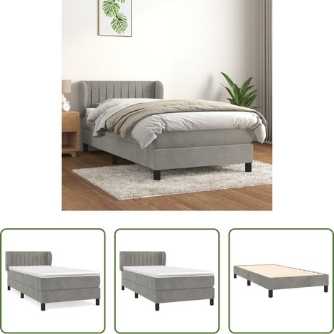 Samtbett - Boxspringbett mit Matratze Hellgrau 90x190 cm Samt (1/5)