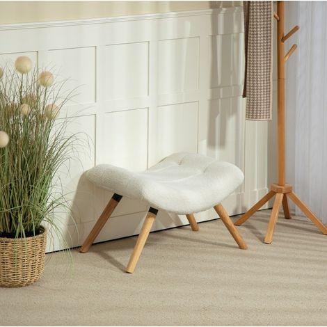 Pouf 67x45x38 cm Creme mit Fußstütze, Polyesterbezug, Buchenholzbeine MEUBLIV (1/5)