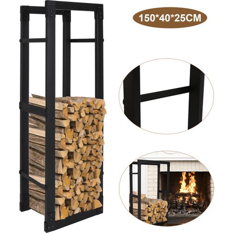 Jiubiaz Range bûches intérieur/Extérieur 40 x 25 x 150 cm métal noir Rangement à Bois Montage facile (1/5)