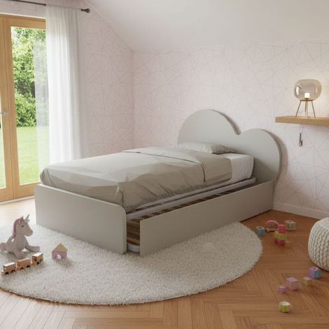 Letto a cuore 1 piazza e mezza con secondo letto estraibile - Perfetto per camerette - Ecru cappuccino