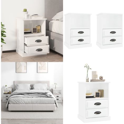 Nachttische 2 Stk. Hochglanz-Weiß 43x36x60 cm - Nachttisch - Wohnzimmermöbel - Schlafzimmerschreibtisch - Holzwerkstoff - Weiß - Home & Living