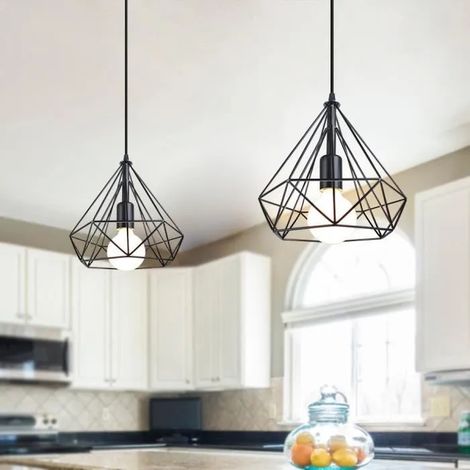 U-DO LOT DE 2 Lustre Suspension Luminaire Rétro Vintage Lampe Cage en Fer Noir Industriel (1/3)